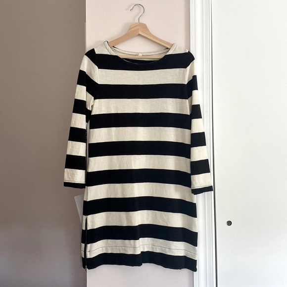 J Crew Black and White Striped Dress with Gold Zipper detail - Picture 1 of 4